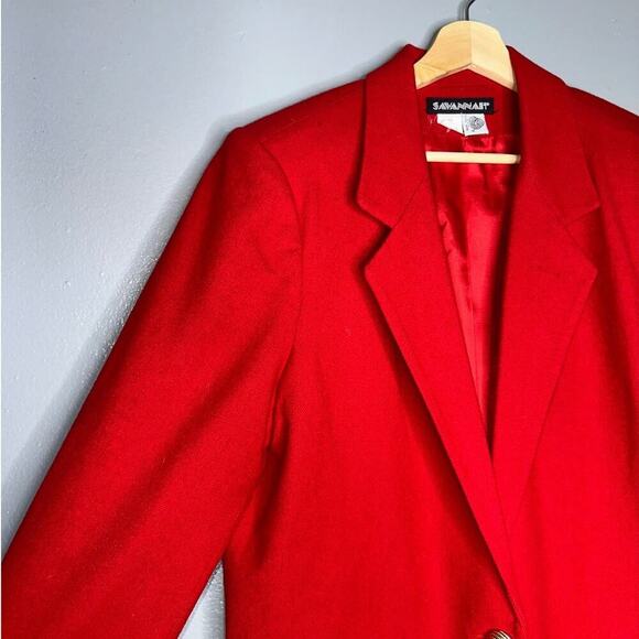Vintage Savannah 100% Pure Wool Blazer Red Gold Hardware Size 14p - Picture 2 of 5